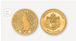 Liechtenstein 10 Francs 2024. 100 Years Swiss Franc in Liechtenstein. Gold. Proof