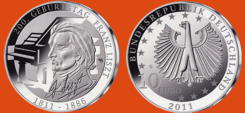 Germany. €10 2011. 200th Anniversary Of Franz Liszt’s Birth. Silver Proof