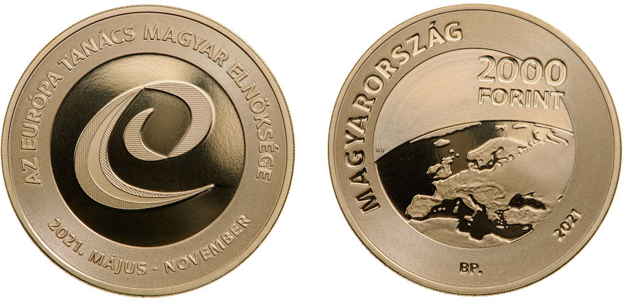 Hungary 2000 Forint 2021. Hungarian Presidency Council Of Europe, Brass BU