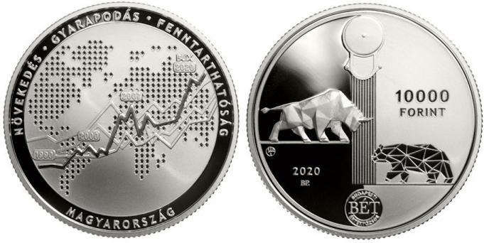 Hungary 10,000 Forint 2020. 30th anniversary of the re-establishment of  the Budapest Stock Exchange. Silver Proof