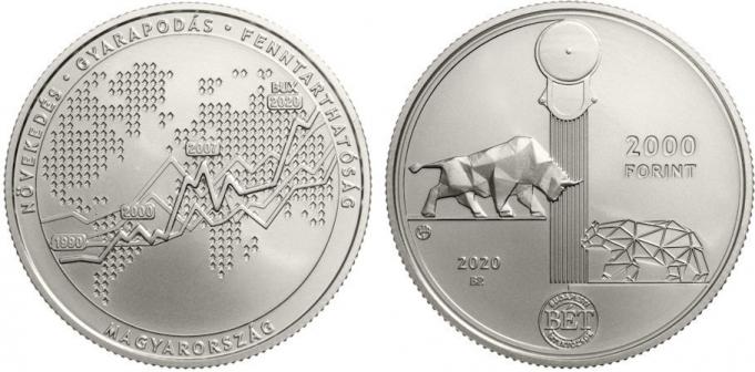 Hungary 2,000 Forint 2020. 30th anniversary of the re-establishment of  the Budapest Stock Exchange. Copper-nickel BU