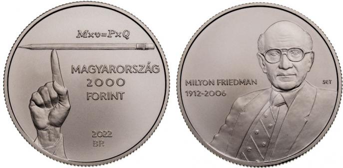 Hungary 2,000 Forint 2022. Milton Friedman. Copper-nickel BU