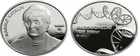 Hungary 7,500 Forint 2024. Hungarian American Nobel Prize Winner Katalin Karik. Silver Proof