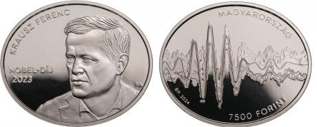 Hungary 7,500 Forint 2024.  Nobel Prize Winner Ferenc Krausz. Silver Proof