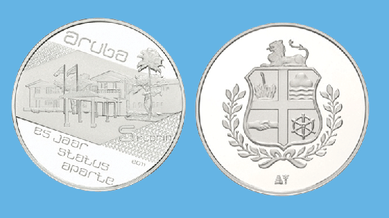 Aruba 5 Florin 2011. 25 Years of Independent Status. Silver Proof