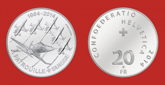 Switzerland. 20 Francs 2014. 50th anniversary of the Patrouille Suisse. Silver Proof