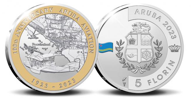 Aruba 5 Florins 2023. Centennial of Aviation. Silver Proof